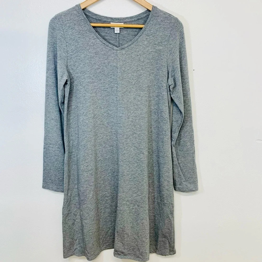 J Jill Pure Dress XS Jersey Knit Gray Pockets Comfort Travel Long Sleeve Office
